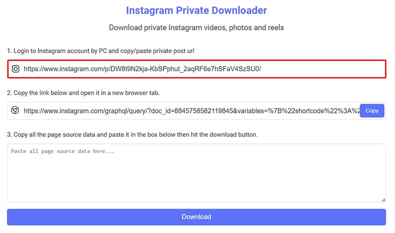 Paste your private Instagram link into ig-downloader
